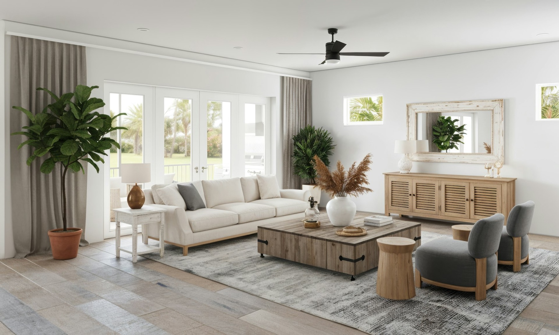A bright, immaculately clean coastal living room